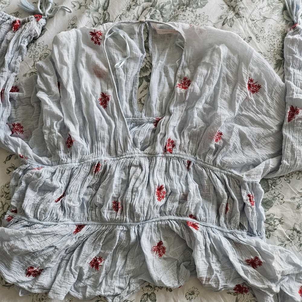 Zara embroidered floral blouse